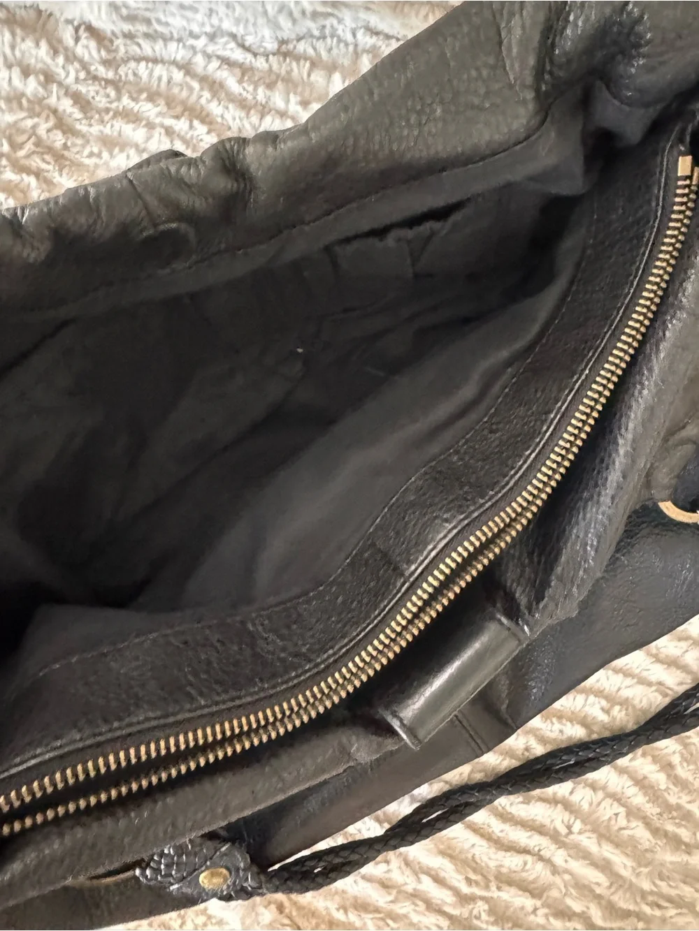 Elliott Lucca Black Leather Braided-Handle Hobo Bag